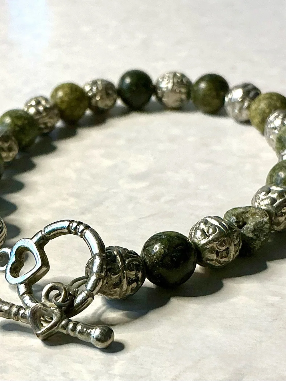 Artisan Jasper & Silver Tone Metal Filigree Beads Bracelet and Earrings Set READ